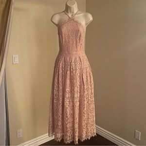 Asos Lace Halter Dress In Blush Pink